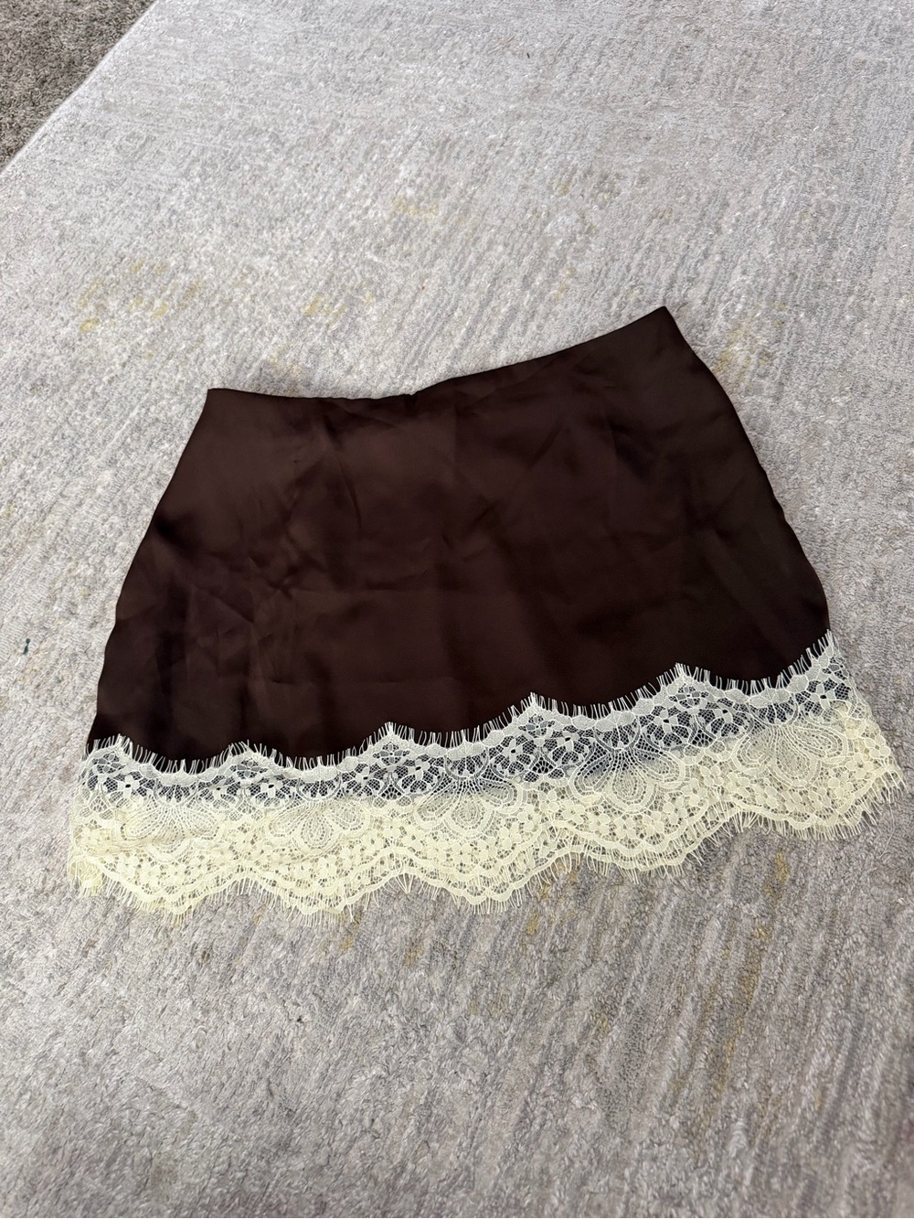Lace Trim Brown Mini Skirt with Cream Lace